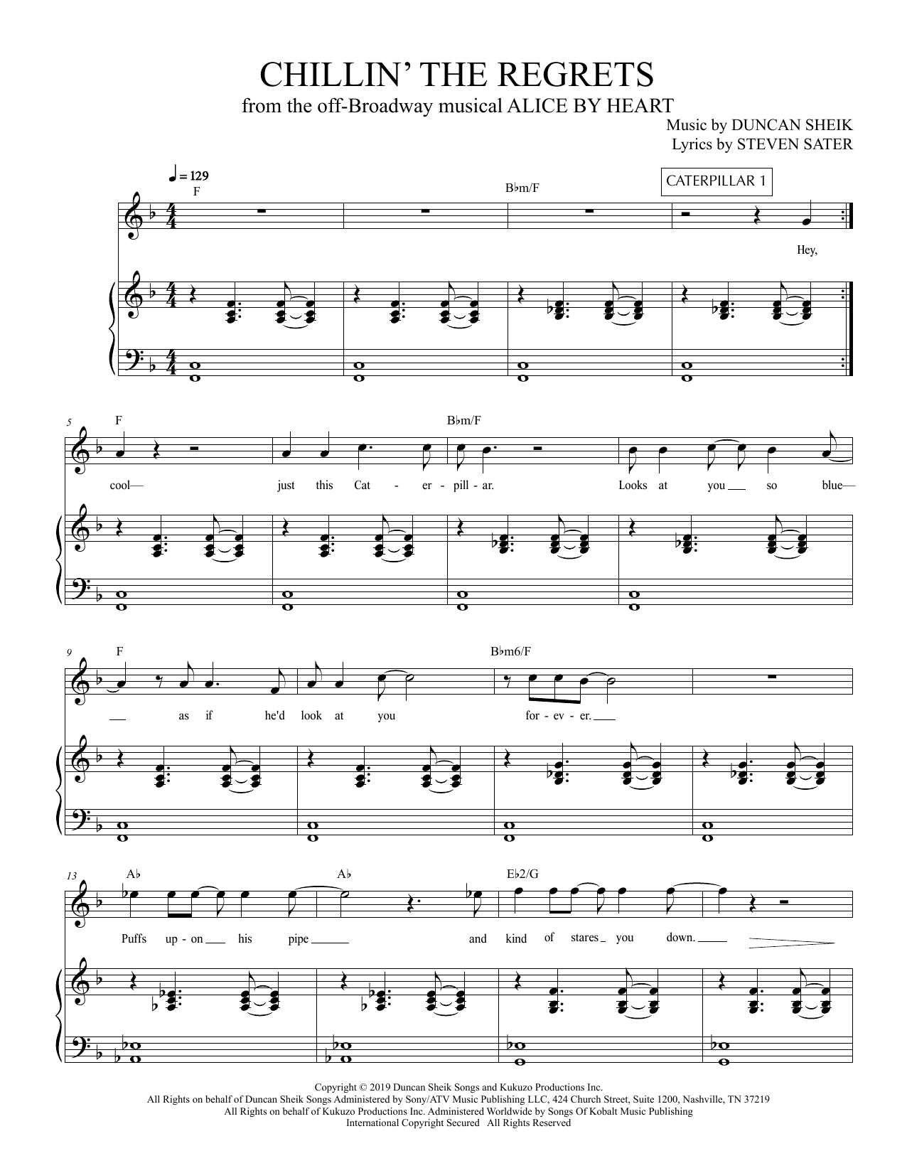 Learn to play Duncan Sheik and Steven Sater Chillin' The Regrets (from Alice By Heart) sheet music for Piano & Vocal in minutes. Duncan Sheik and Steven Sater Chillin' The Regrets (from Alice By Heart) sheet music preview music notes and score for Piano & Vocal including 11 page(s)