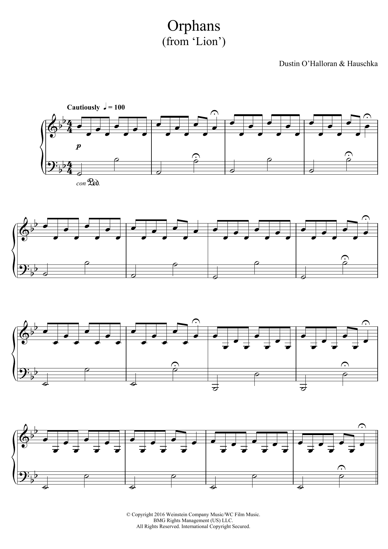 Dustin O'Halloran & Hauschka Orphans (from 'Lion') sheet music, chords, lyrics - Printable PDF for Piano