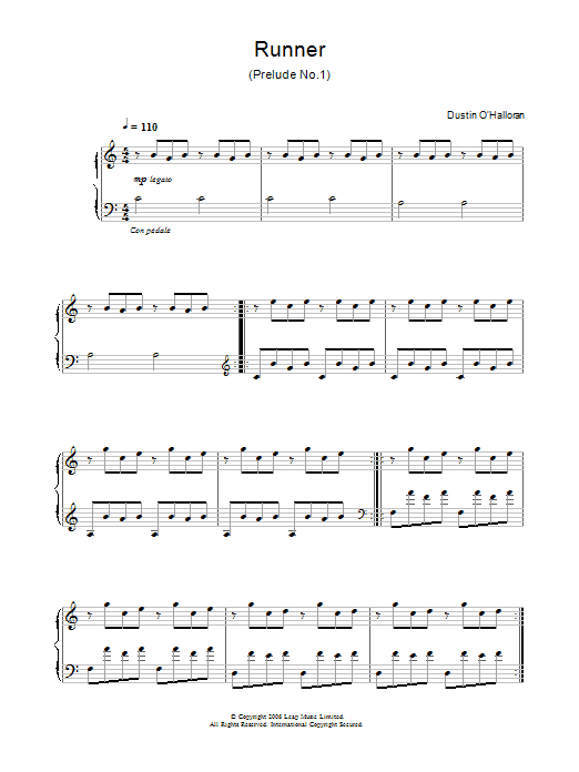 Dustin O'Halloran Runner (Prelude No.1) (from the Flora ad) sheet music, chords, lyrics - Printable PDF for Piano