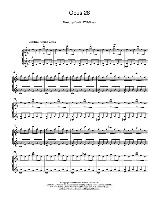 Learn to play Dustin O'Halloran Opus 28 sheet music for Piano in minutes. Dustin O'Halloran Opus 28 sheet music notes and chords