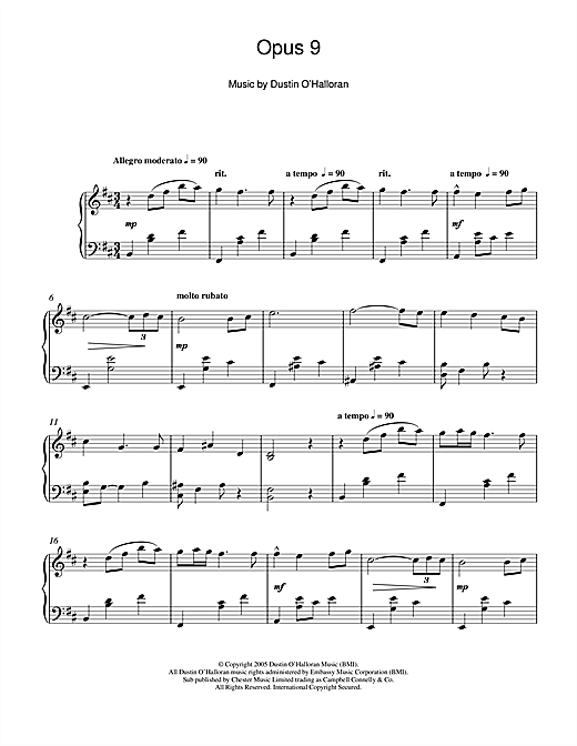 Learn to play Dustin O'Halloran Opus 9 sheet music for Piano in minutes. Dustin O'Halloran Opus 9 sheet music notes and chords