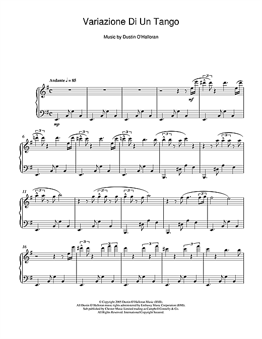 Learn to play Dustin O'Halloran Variazione Di Un Tango sheet music for Piano in minutes. Dustin O'Halloran Variazione Di Un Tango sheet music notes and chords
