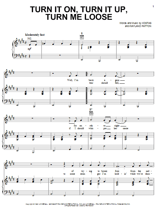 Dwight Yoakam Turn It On, Turn It Up, Turn Me Loose sheet music, chords, lyrics - Printable PDF for Piano, Vocal & Guitar (Right-Hand Melody)