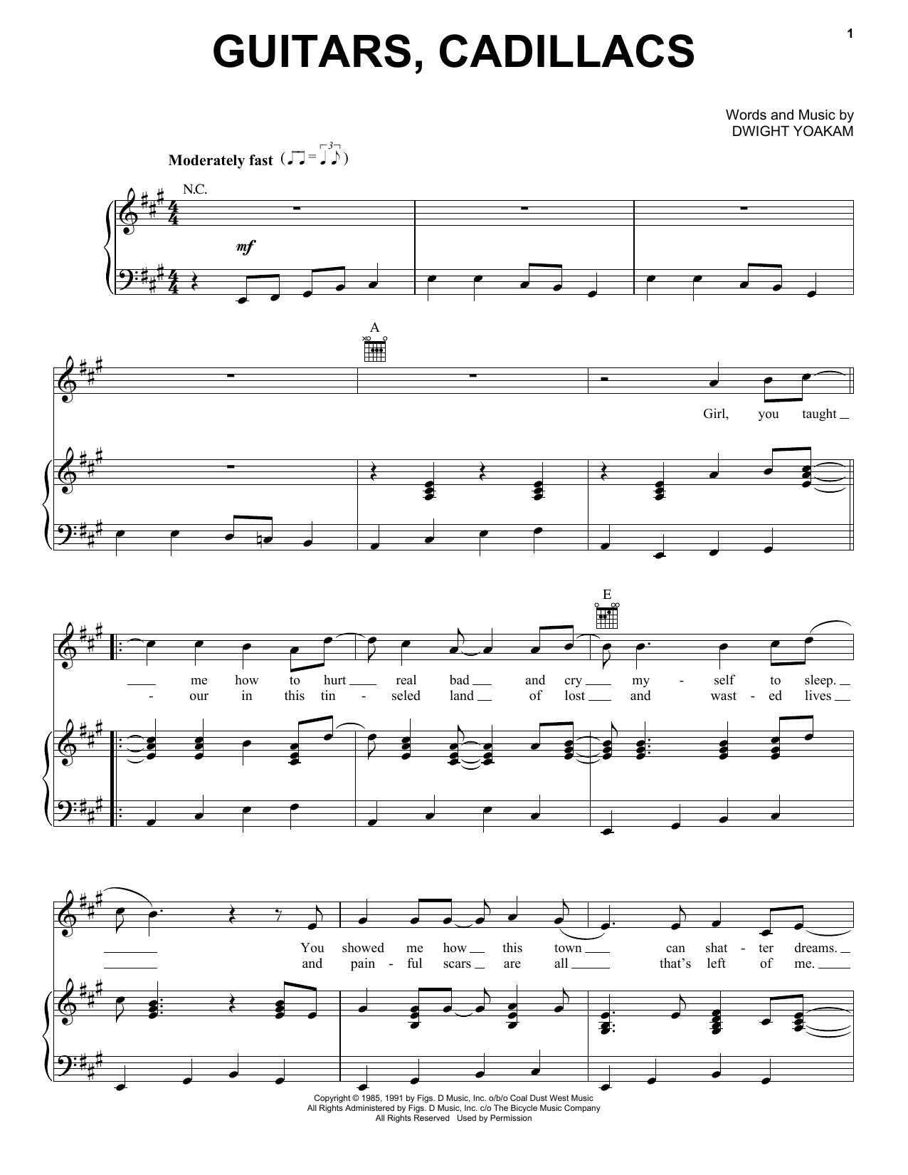Learn to play Dwight Yoakam Guitars, Cadillacs sheet music for Easy Guitar in minutes. Dwight Yoakam Guitars, Cadillacs sheet music preview music notes and score for Easy Guitar including 2 page(s)
