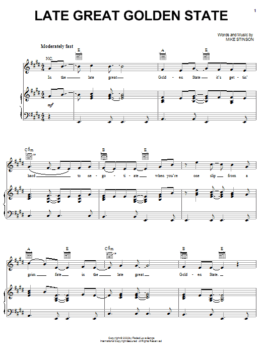 Learn to play Dwight Yoakam Late Great Golden State sheet music for Piano, Vocal & Guitar (Right-Hand Melody) in minutes. Dwight Yoakam Late Great Golden State sheet music preview music notes and score for Piano, Vocal & Guitar (Right-Hand Melody) including 6 page(s)