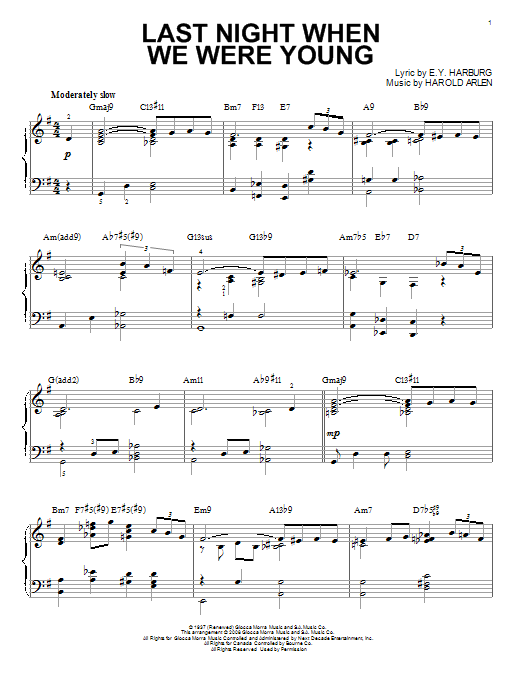 Learn to play E.Y. Harburg Last Night When We Were Young sheet music for Piano in minutes. E.Y. Harburg Last Night When We Were Young sheet music notes and chords