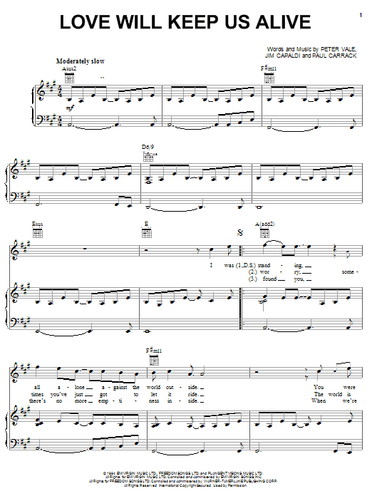 Learn to play Eagles Love Will Keep Us Alive sheet music for Piano, Vocal & Guitar (Right-Hand Melody) in minutes. Eagles Love Will Keep Us Alive sheet music notes and chords
