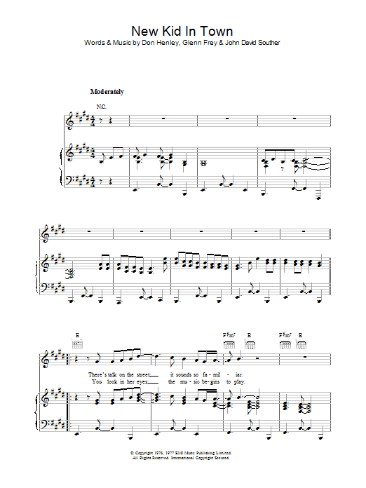 Learn to play Eagles New Kid In Town sheet music for Lyrics & Chords in minutes. Eagles New Kid In Town sheet music preview music notes and score for Lyrics & Chords including 3 page(s)