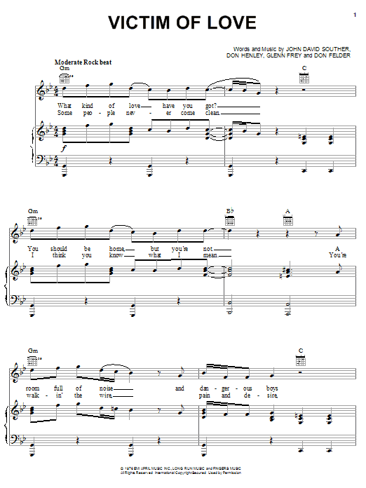 Learn to play Eagles Victim Of Love sheet music for Piano, Vocal & Guitar (Right-Hand Melody) in minutes. Eagles Victim Of Love sheet music notes and chords