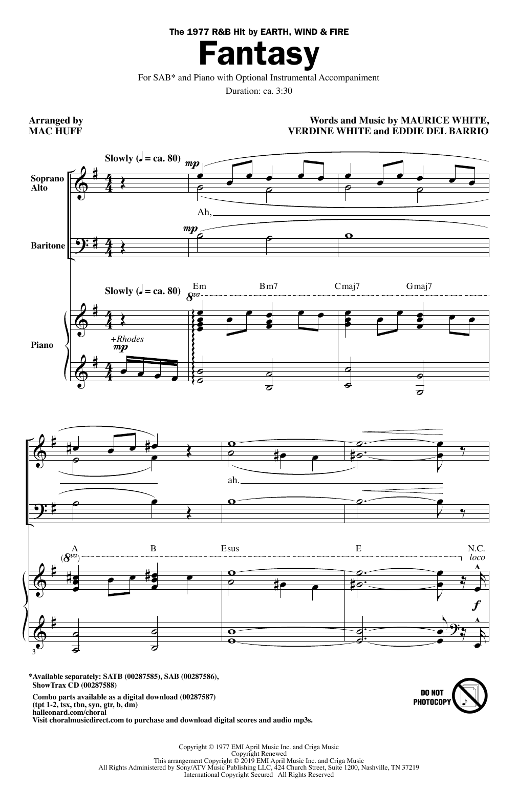 Earth, Wind & Fire Fantasy (arr. Mac Huff) sheet music, chords, lyrics - Printable PDF for SAB Choir