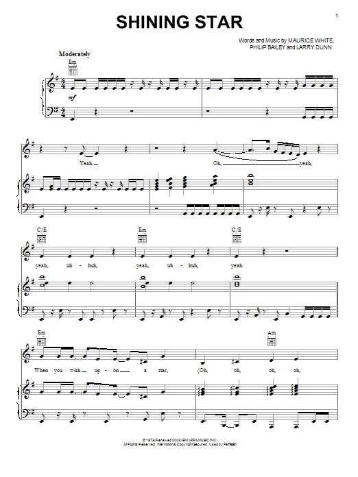 Learn to play Earth, Wind & Fire Shining Star sheet music for Piano, Vocal & Guitar (Right-Hand Melody) in minutes. Earth, Wind & Fire Shining Star sheet music notes and chords