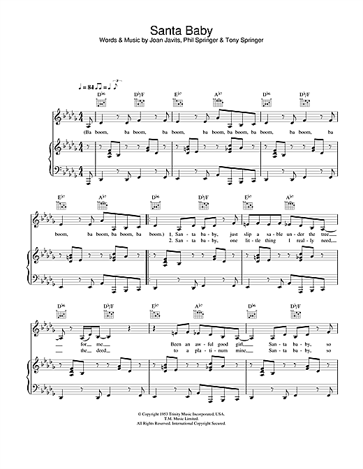 Learn to play Eartha Kitt Santa Baby sheet music for Lyrics Only in minutes. Eartha Kitt Santa Baby sheet music notes and chords
