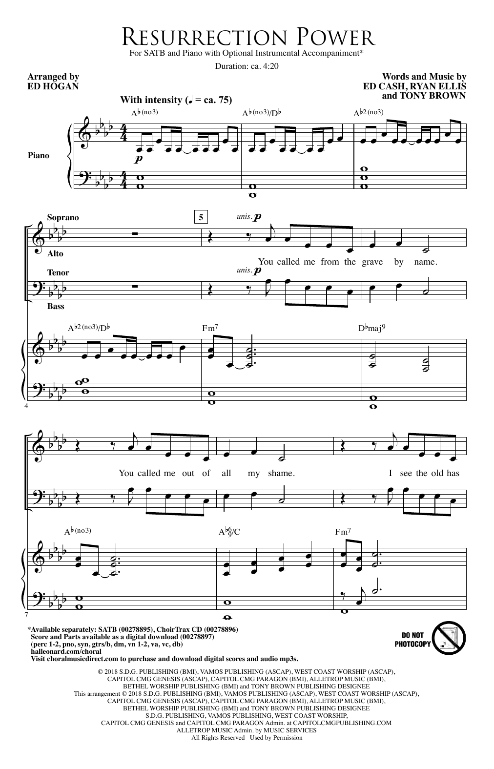 Ed Cash, Ryan Ellis & Tony Brown Resurrection Power (arr. Ed Hogan) sheet music, chords, lyrics - Printable PDF for SATB Choir