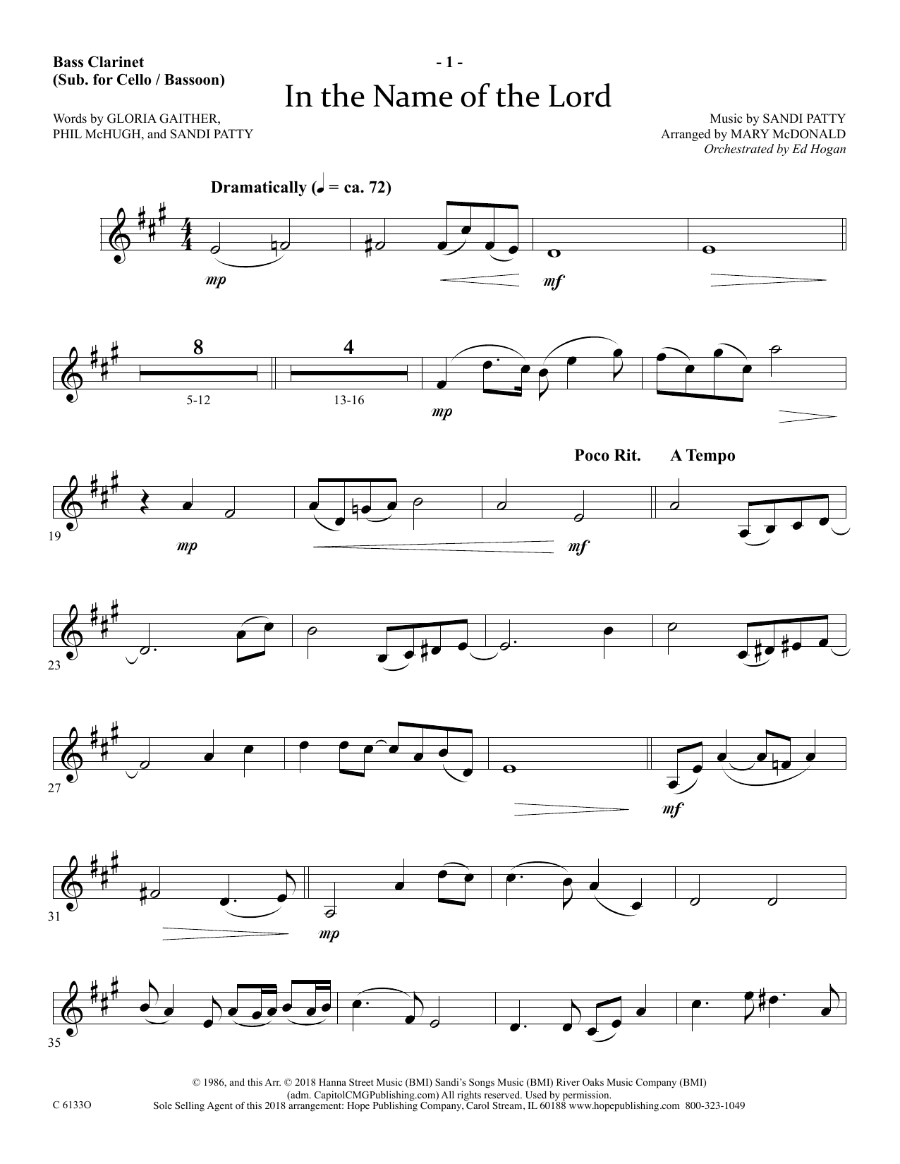 Ed Hogan In The Name Of The Lord - Bass Clarinet (sub. Cello/Bsn) sheet music, chords, lyrics - Printable PDF for Choir Instrumental Pak