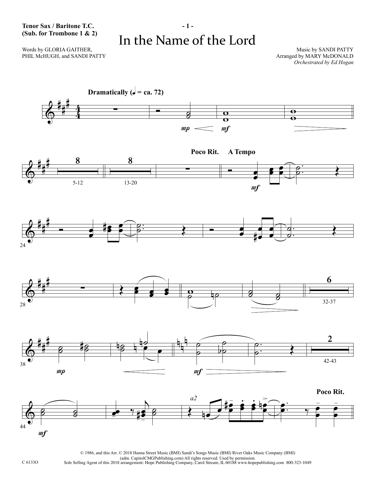 Ed Hogan In The Name Of The Lord - Tenor Sax/BariTC (sub Tbn 1-2) sheet music, chords, lyrics - Printable PDF for Choir Instrumental Pak