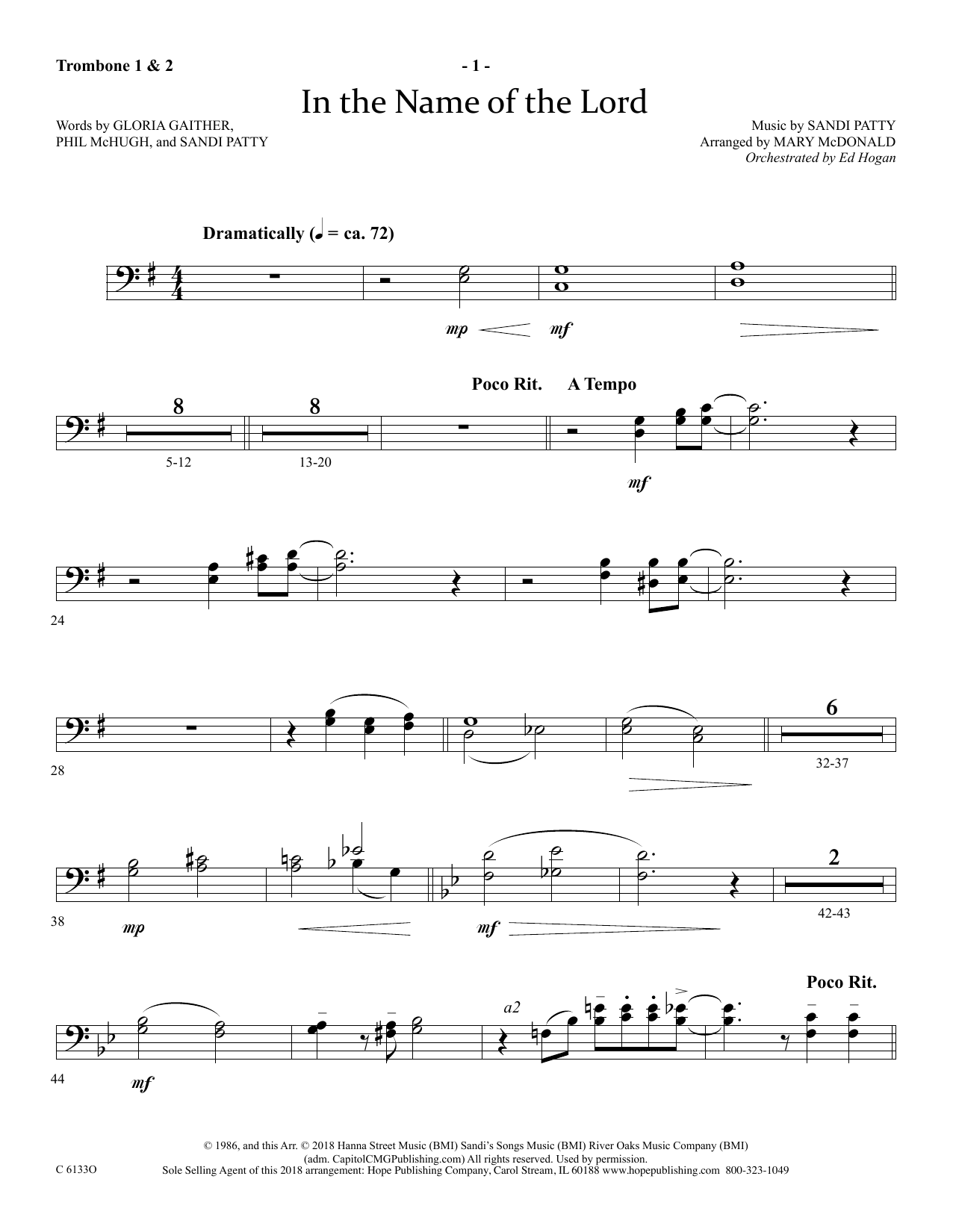 Ed Hogan In The Name Of The Lord - Trombone 1 & 2 sheet music, chords, lyrics - Printable PDF for Choir Instrumental Pak