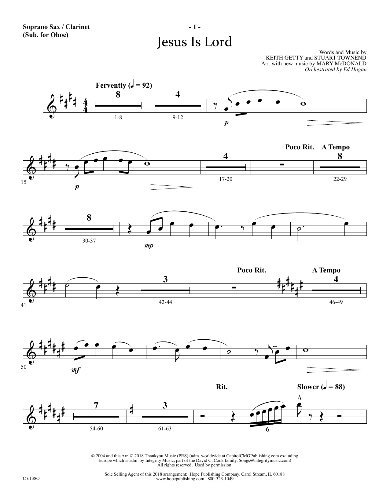 Ed Hogan Jesus Is Lord - Soprano Sax/Clarinet(sub oboe) sheet music, chords, lyrics - Printable PDF for Choir Instrumental Pak