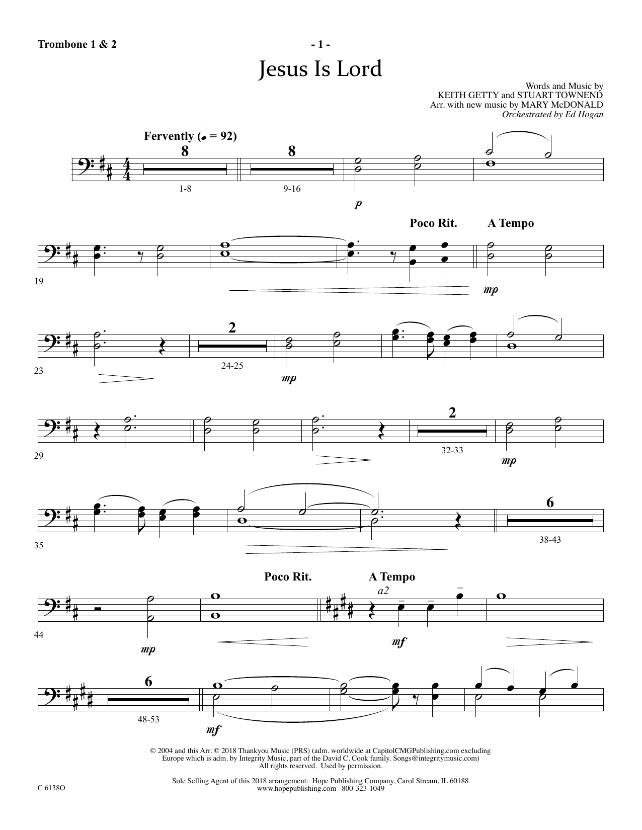 Ed Hogan Jesus Is Lord - Trombone 1 & 2 sheet music, chords, lyrics - Printable PDF for Choir Instrumental Pak