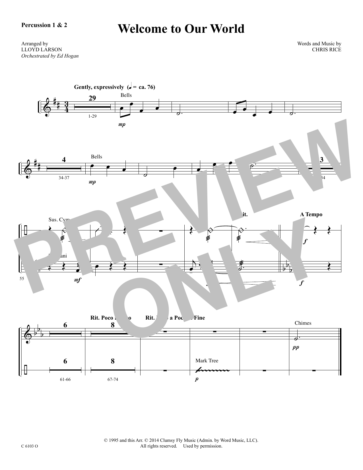 Ed Hogan Welcome to Our World - Percussion 1 & 2 sheet music, chords, lyrics - Printable PDF for Choir Instrumental Pak