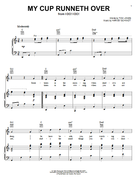 Learn to play Ed Ames My Cup Runneth Over sheet music for Piano, Vocal & Guitar (Right-Hand Melody) in minutes. Ed Ames My Cup Runneth Over sheet music notes and chords