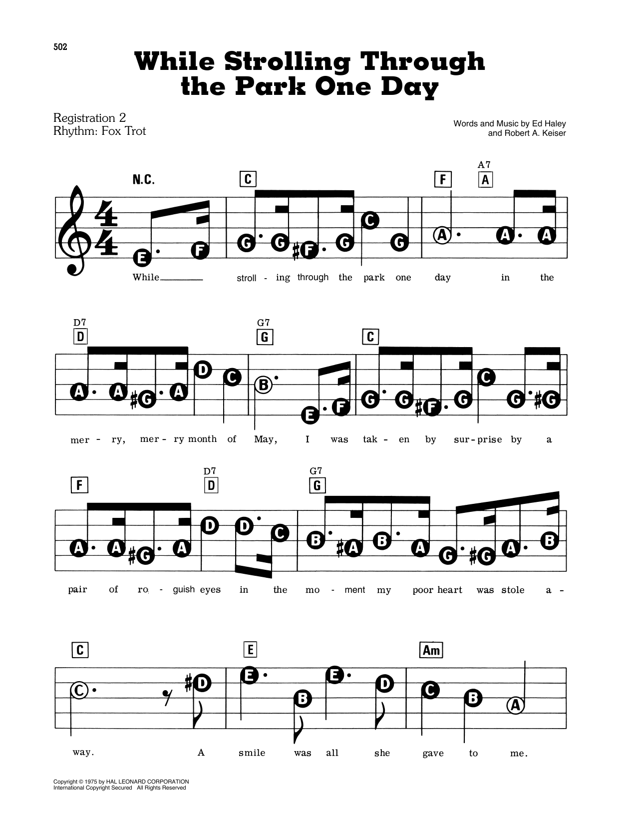 Learn to play Ed Haley and Robert A. Keiser While Strolling Through The Park One Day sheet music for E-Z Play Today in minutes. Ed Haley and Robert A. Keiser While Strolling Through The Park One Day sheet music preview music notes and score for E-Z Play Today including 2 page(s)