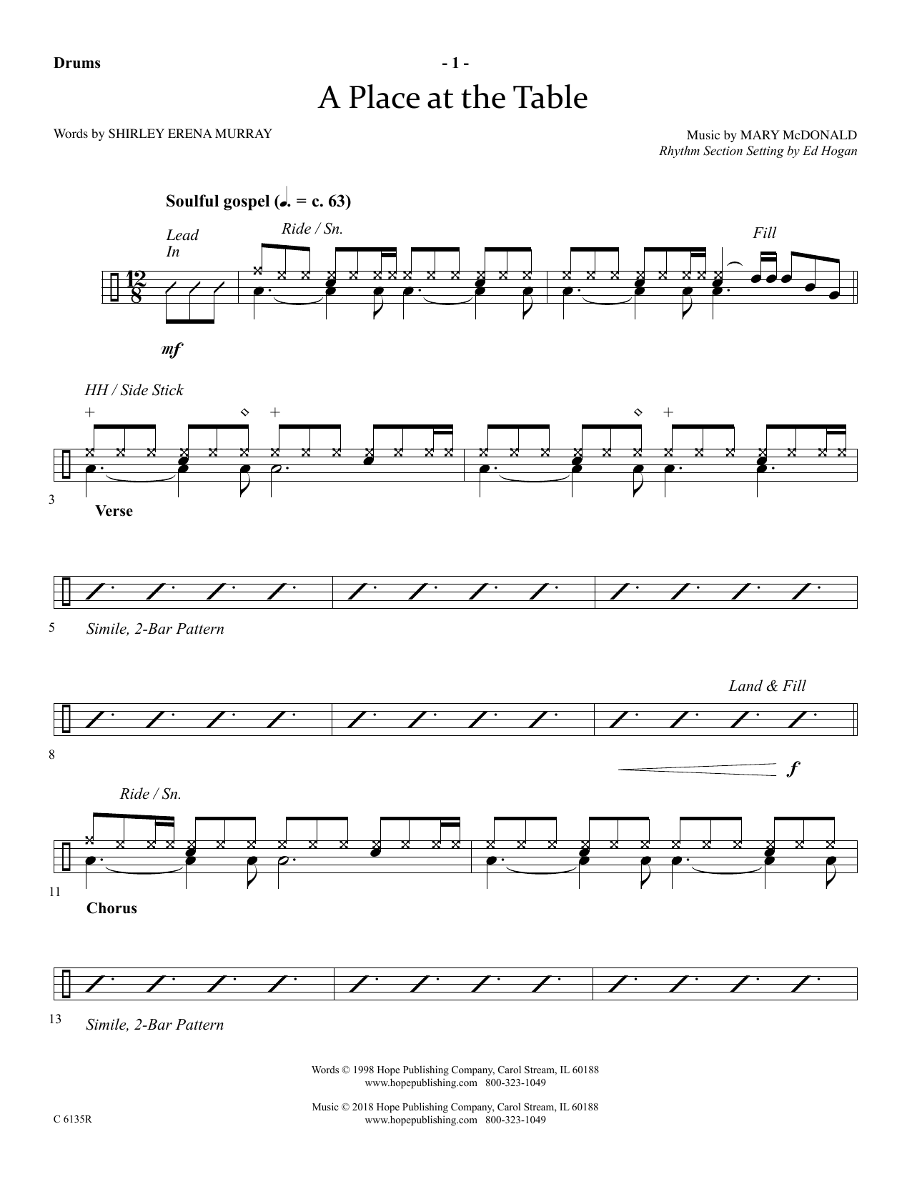 Learn to play Ed Hogan A Place At The Table - Drums sheet music for Choir Instrumental Pak in minutes. Ed Hogan A Place At The Table - Drums sheet music preview music notes and score for Choir Instrumental Pak including 3 page(s)