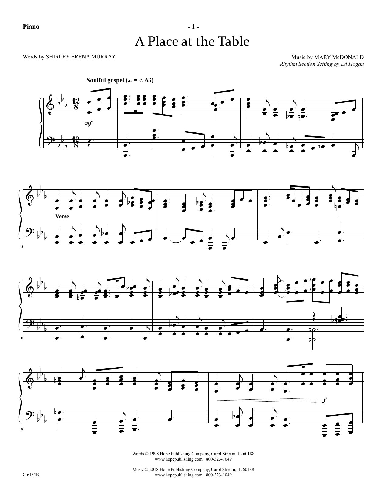 Learn to play Ed Hogan A Place At The Table - Piano sheet music for Choir Instrumental Pak in minutes. Ed Hogan A Place At The Table - Piano sheet music preview music notes and score for Choir Instrumental Pak including 4 page(s)