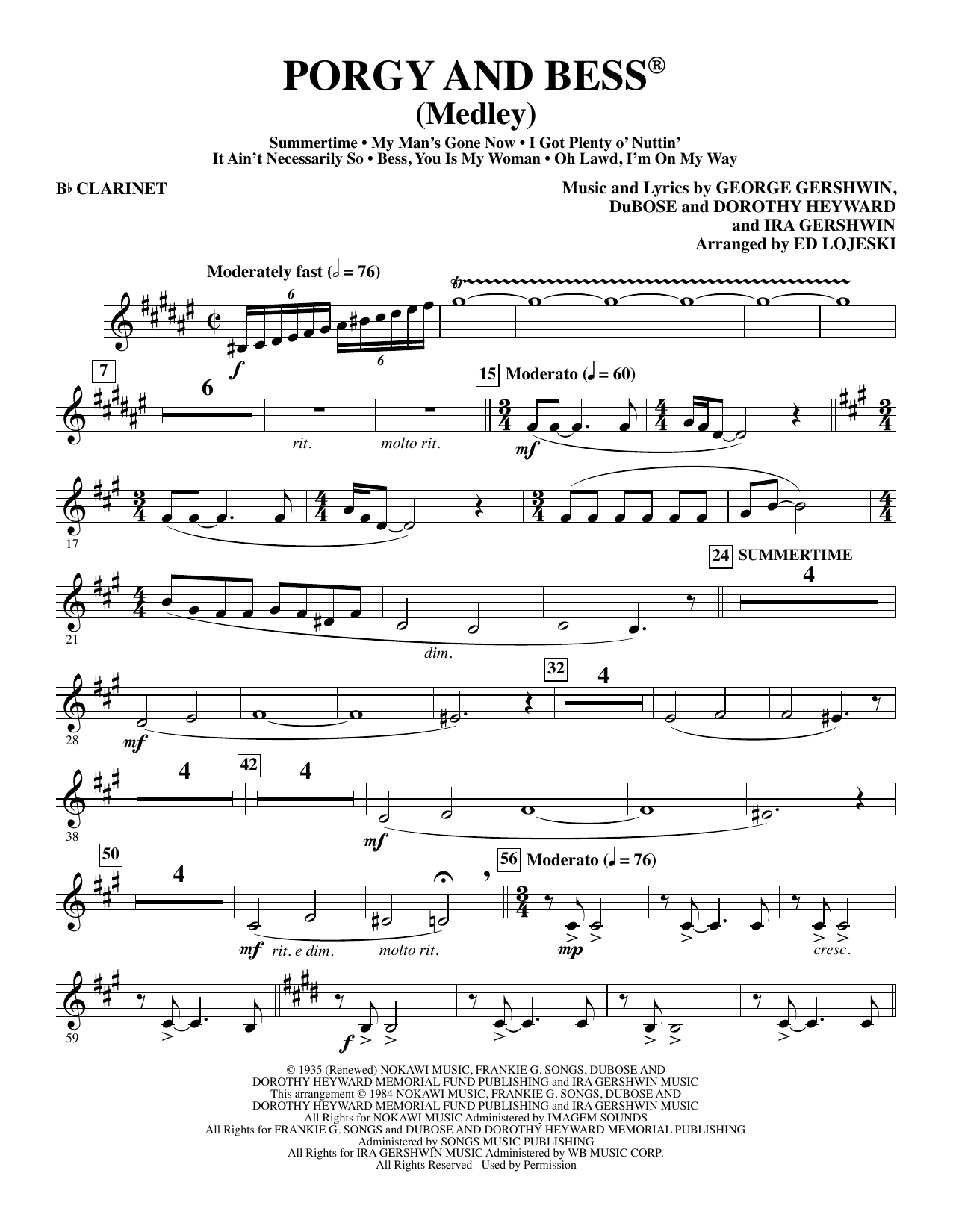 Learn to play Ed Lojeski Porgy and Bess (Medley) - Bb Clarinet sheet music for Choir Instrumental Pak in minutes. Ed Lojeski Porgy and Bess (Medley) - Bb Clarinet sheet music preview music notes and score for Choir Instrumental Pak including 5 page(s)