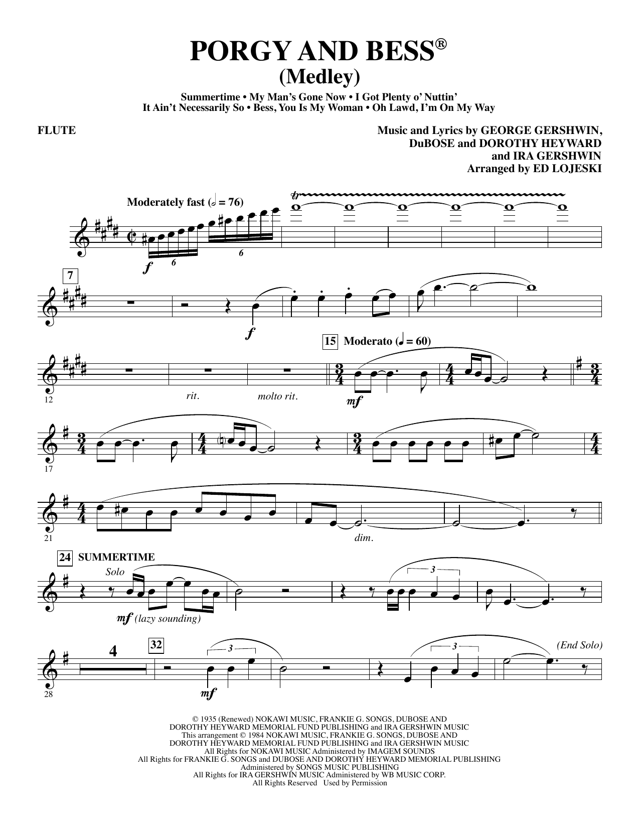 Learn to play Ed Lojeski Porgy and Bess (Medley) - Flute sheet music for Choir Instrumental Pak in minutes. Ed Lojeski Porgy and Bess (Medley) - Flute sheet music preview music notes and score for Choir Instrumental Pak including 5 page(s)