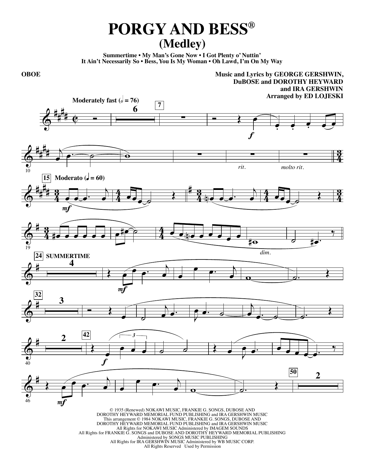 Learn to play Ed Lojeski Porgy and Bess (Medley) - Oboe sheet music for Choir Instrumental Pak in minutes. Ed Lojeski Porgy and Bess (Medley) - Oboe sheet music preview music notes and score for Choir Instrumental Pak including 5 page(s)