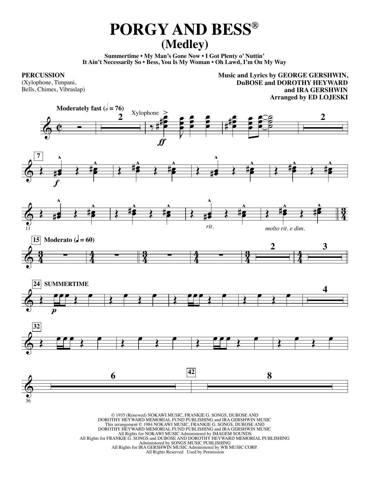 Learn to play Ed Lojeski Porgy and Bess (Medley) - Percussion sheet music for Choir Instrumental Pak in minutes. Ed Lojeski Porgy and Bess (Medley) - Percussion sheet music preview music notes and score for Choir Instrumental Pak including 4 page(s)