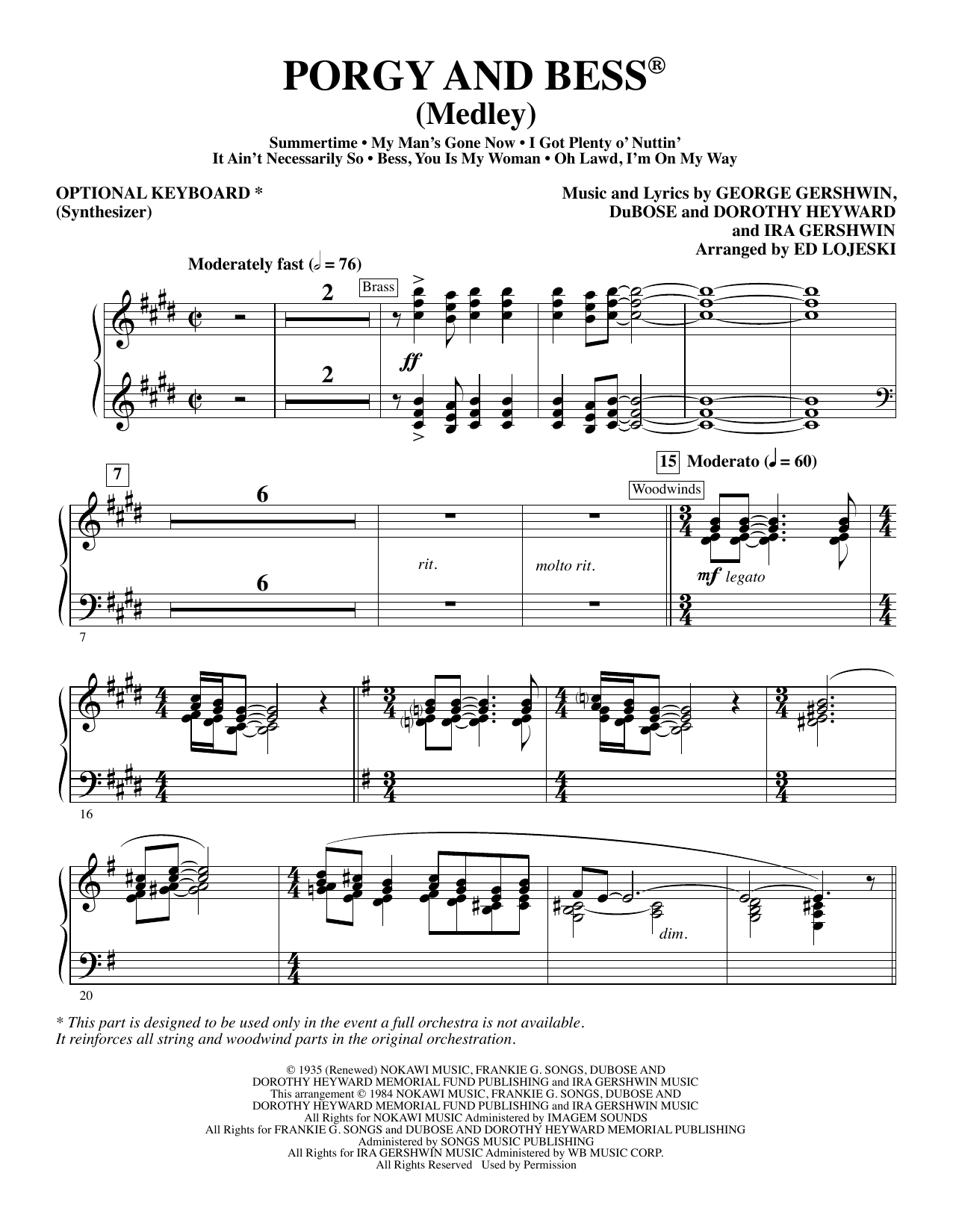 Learn to play Ed Lojeski Porgy and Bess (Medley) - Synthesizer (opt.) sheet music for Choir Instrumental Pak in minutes. Ed Lojeski Porgy and Bess (Medley) - Synthesizer (opt.) sheet music preview music notes and score for Choir Instrumental Pak including 9 page(s)