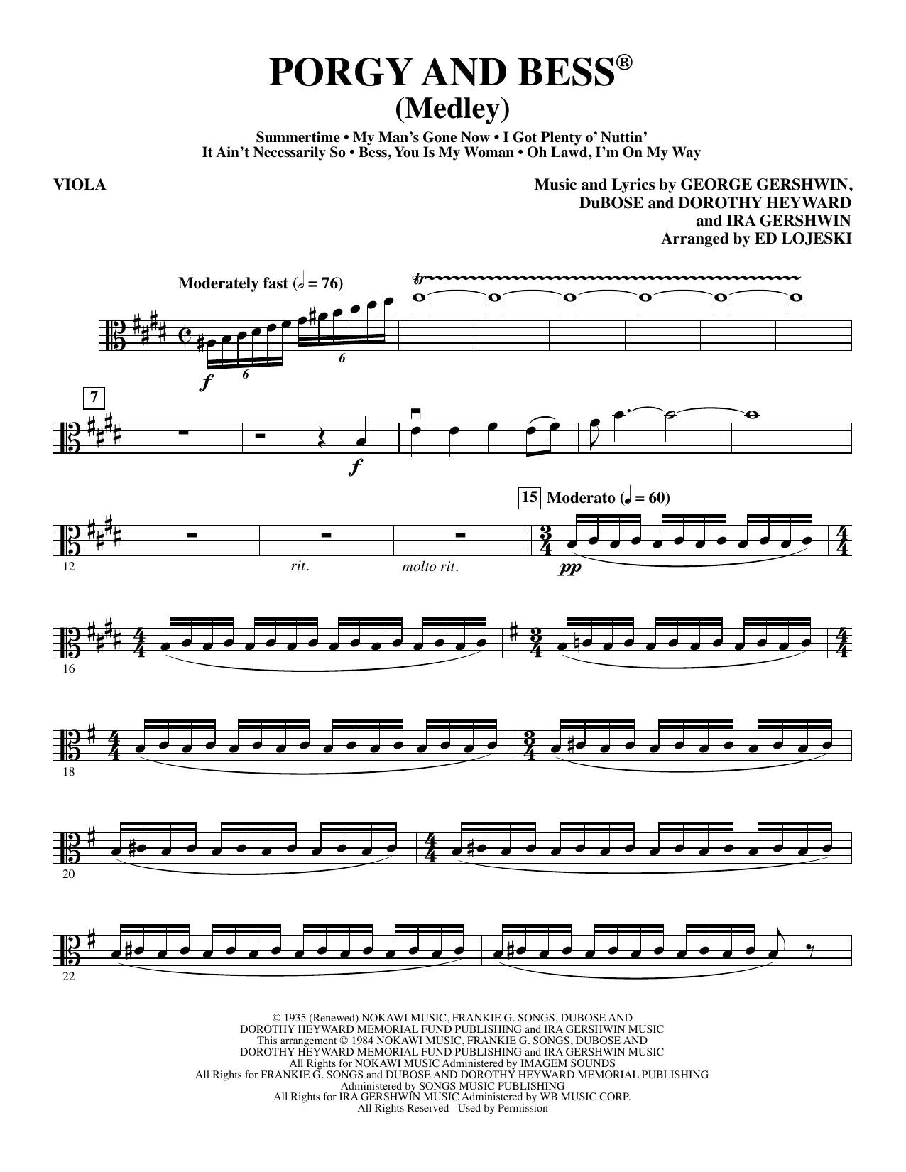 Learn to play Ed Lojeski Porgy and Bess (Medley) - Viola sheet music for Choir Instrumental Pak in minutes. Ed Lojeski Porgy and Bess (Medley) - Viola sheet music preview music notes and score for Choir Instrumental Pak including 6 page(s)