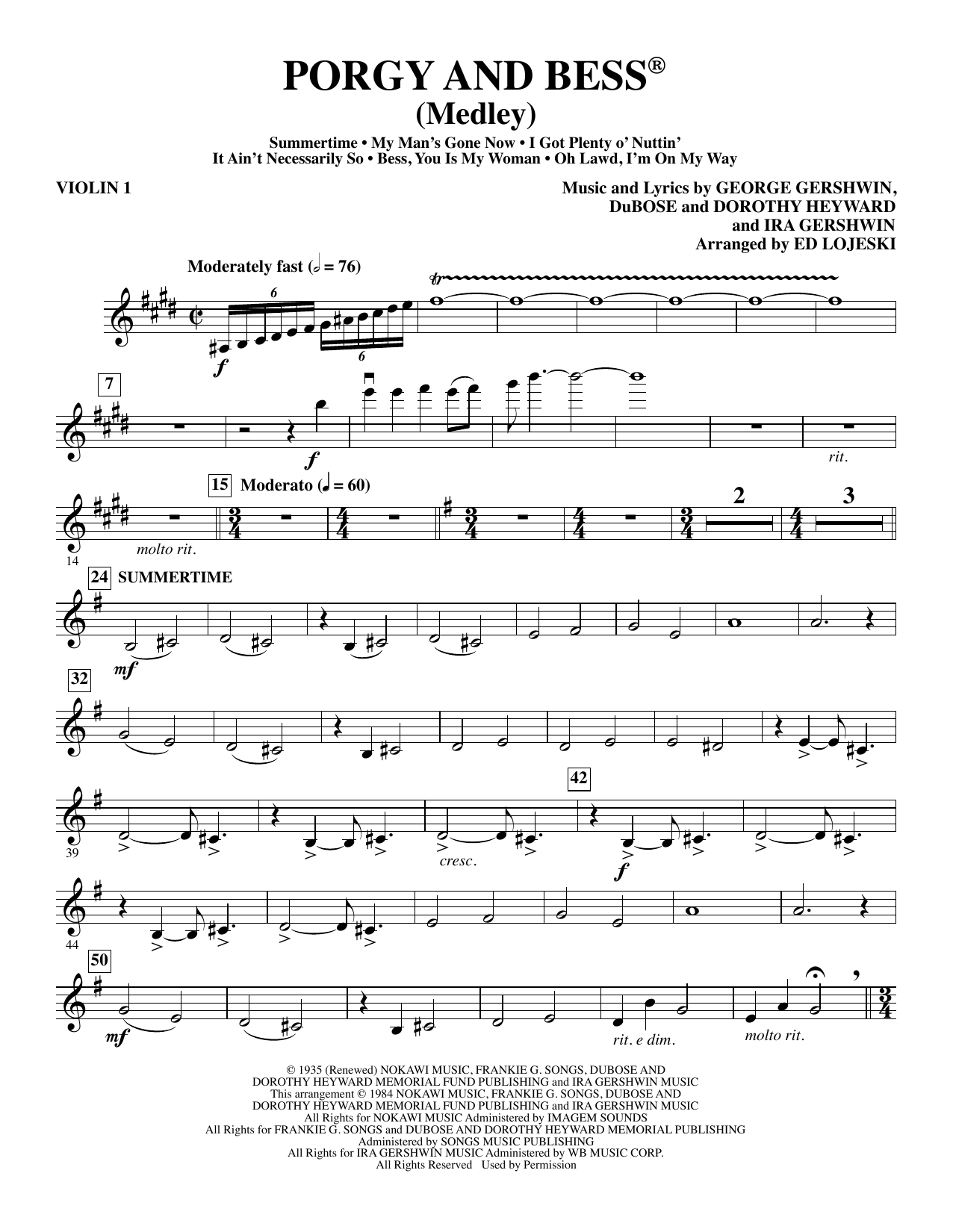 Learn to play Ed Lojeski Porgy and Bess (Medley) - Violin 1 sheet music for Choir Instrumental Pak in minutes. Ed Lojeski Porgy and Bess (Medley) - Violin 1 sheet music preview music notes and score for Choir Instrumental Pak including 5 page(s)