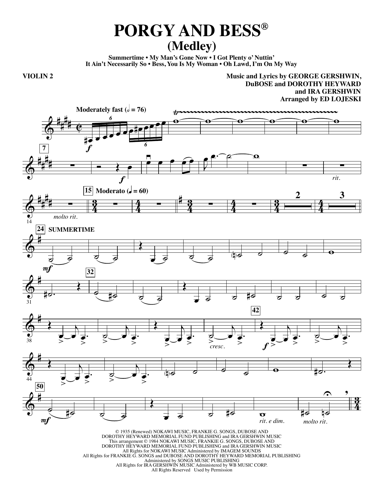 Learn to play Ed Lojeski Porgy and Bess (Medley) - Violin 2 sheet music for Choir Instrumental Pak in minutes. Ed Lojeski Porgy and Bess (Medley) - Violin 2 sheet music preview music notes and score for Choir Instrumental Pak including 5 page(s)
