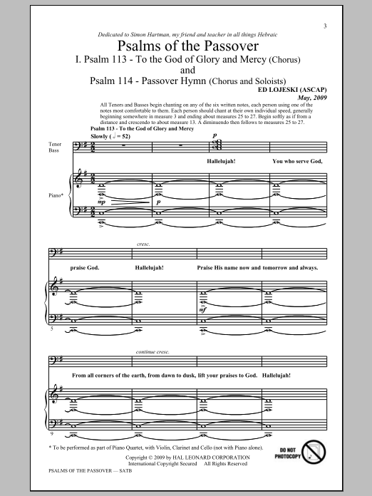 Ed Lojeski Psalms Of The Passover sheet music preview music notes and score for SATB including 16 page(s)