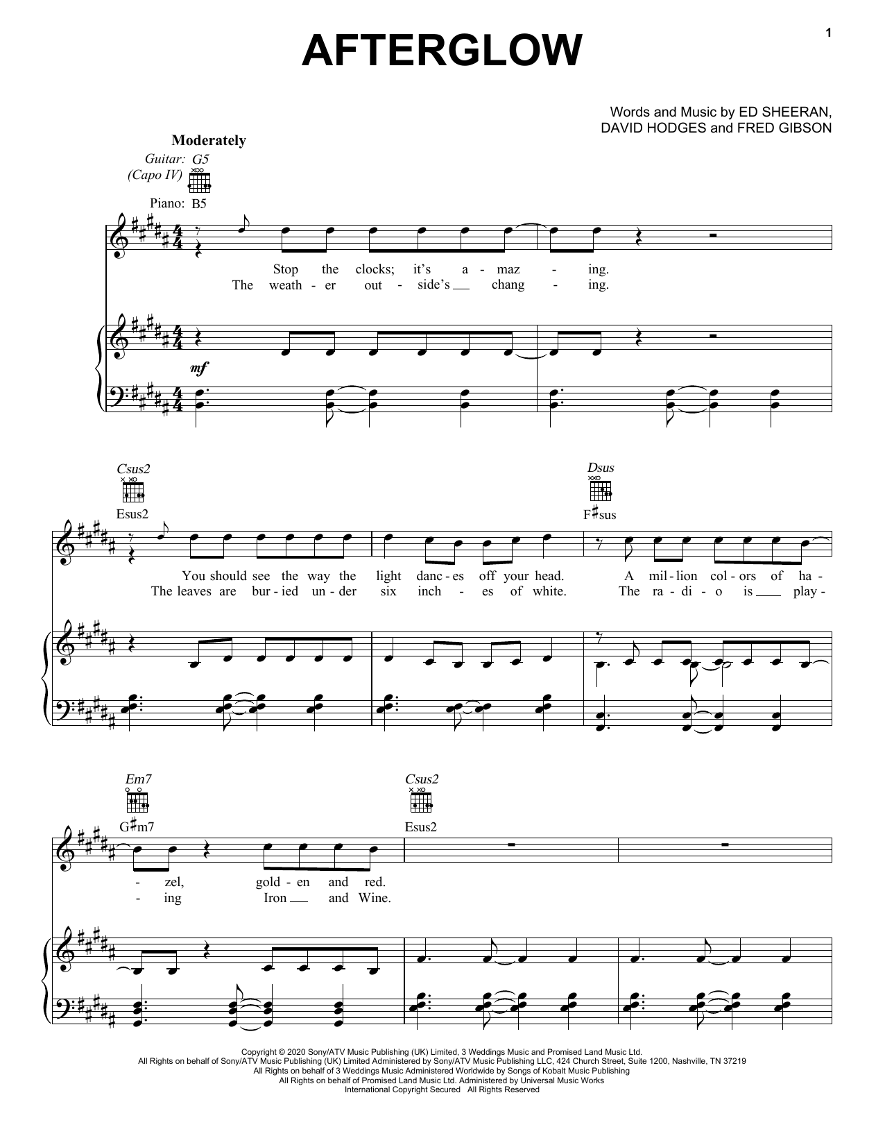 Learn to play Ed Sheeran Afterglow sheet music for Piano, Vocal & Guitar (Right-Hand Melody) in minutes. Ed Sheeran Afterglow sheet music preview music notes and score for Piano, Vocal & Guitar (Right-Hand Melody) including 4 page(s)