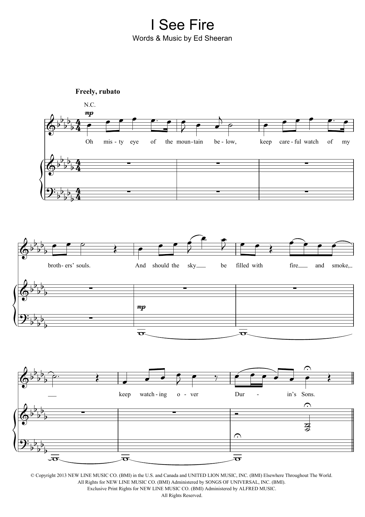 Ed Sheeran I See Fire (from The Hobbit) sheet music preview music notes and score for Ukulele including 5 page(s)