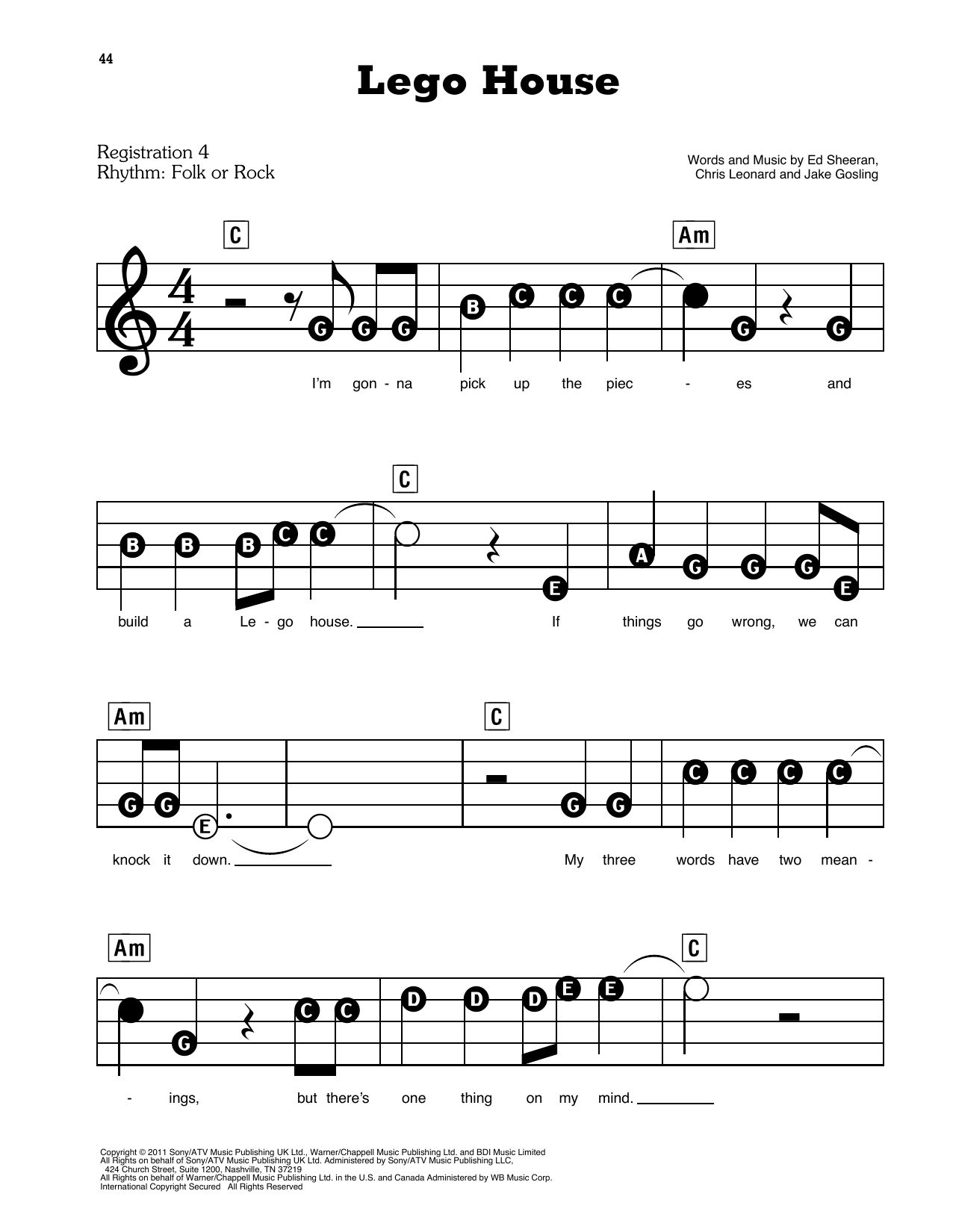 Learn to play Ed Sheeran Lego House sheet music for E-Z Play Today in minutes. Ed Sheeran Lego House sheet music preview music notes and score for E-Z Play Today including 7 page(s)
