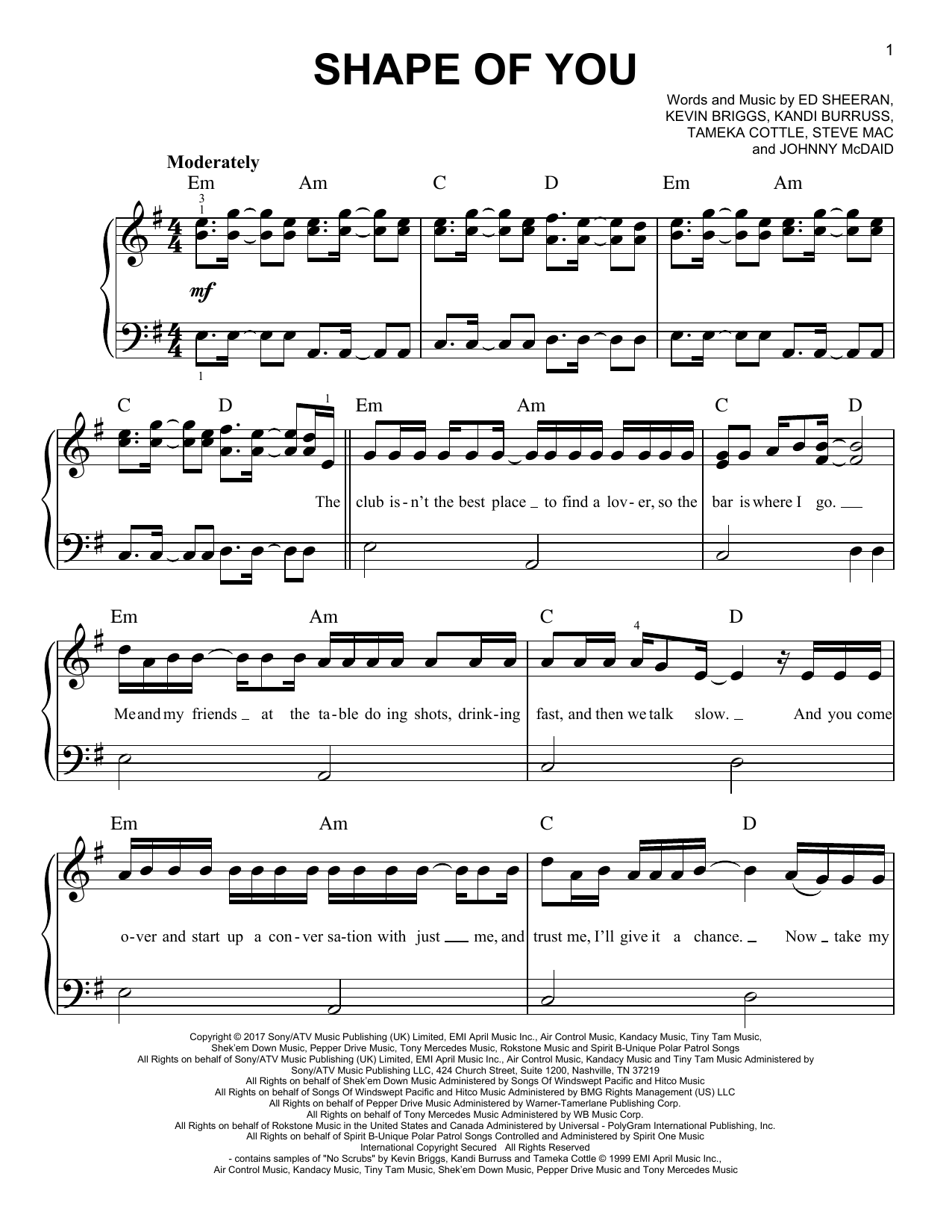 Learn to play Ed Sheeran Shape Of You sheet music for Easy Piano in minutes. Ed Sheeran Shape Of You sheet music notes and chords