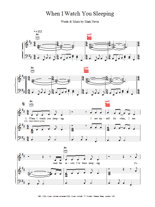 Download Eddi Reader When I Watch You Sleeping sheet music notes and chords for Piano, Vocal & Guitar (Right-Hand Melody) - Download Printable PDF and start playing in minutes.