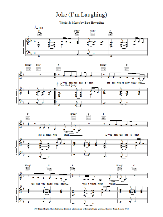 Eddi Reader Joke (I'm Laughing) sheet music preview music notes and score for Piano, Vocal & Guitar including 5 page(s)