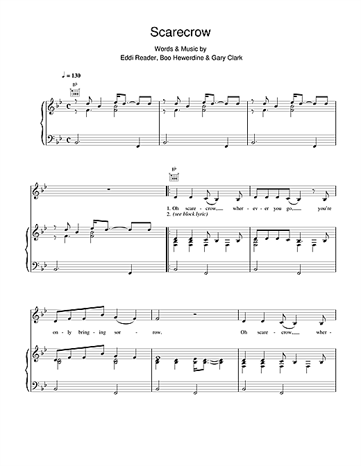 Learn to play Eddi Reader Scarecrow sheet music for Piano, Vocal & Guitar (Right-Hand Melody) in minutes. Eddi Reader Scarecrow sheet music notes and chords
