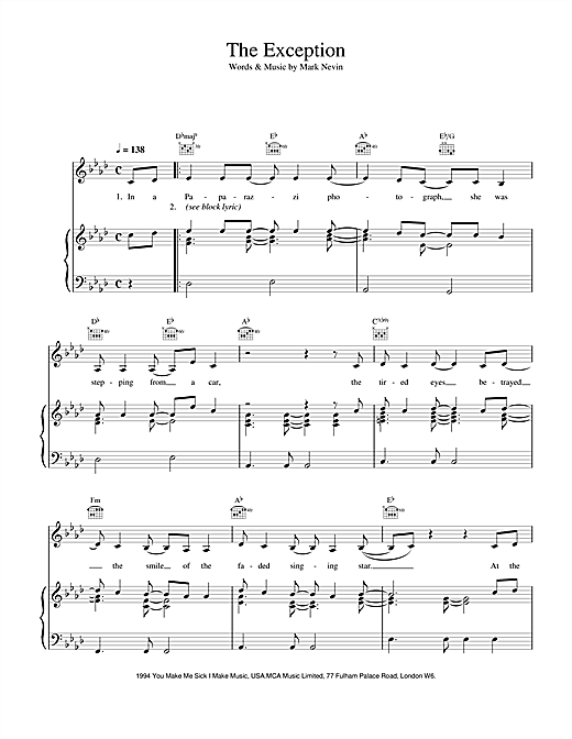 Learn to play Eddi Reader The Exception sheet music for Piano, Vocal & Guitar (Right-Hand Melody) in minutes. Eddi Reader The Exception sheet music notes and chords