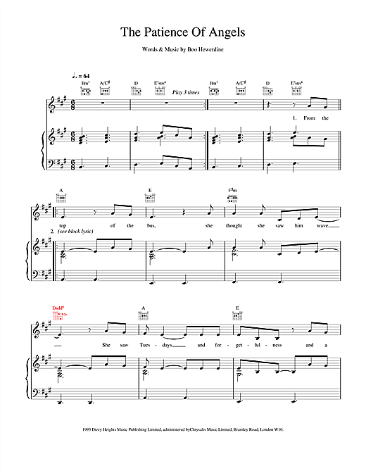 Learn to play Eddi Reader The Patience Of Angels sheet music for Piano, Vocal & Guitar (Right-Hand Melody) in minutes. Eddi Reader The Patience Of Angels sheet music notes and chords