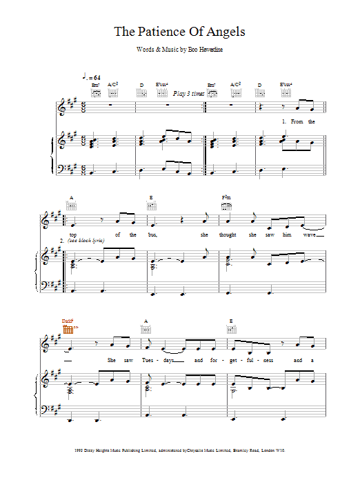 Eddi Reader The Patience Of Angels sheet music preview music notes and score for Piano, Vocal & Guitar (Right-Hand Melody) including 6 page(s)