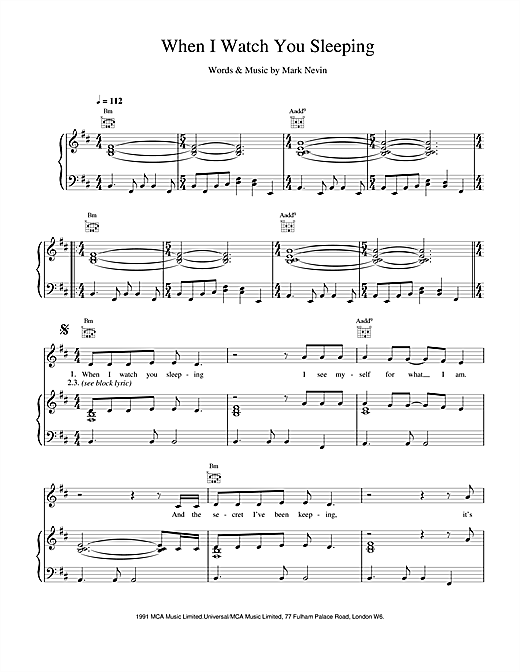 Learn to play Eddi Reader When I Watch You Sleeping sheet music for Piano, Vocal & Guitar (Right-Hand Melody) in minutes. Eddi Reader When I Watch You Sleeping sheet music notes and chords