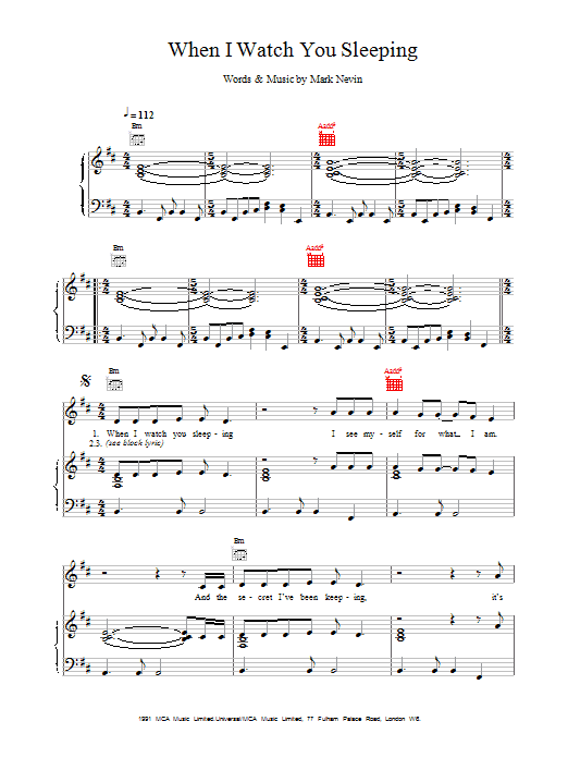 Eddi Reader When I Watch You Sleeping sheet music preview music notes and score for Piano, Vocal & Guitar (Right-Hand Melody) including 3 page(s)