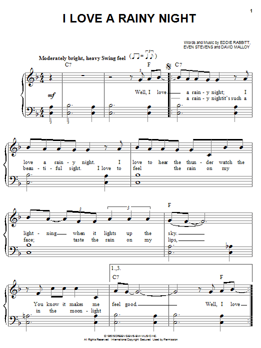 Download Eddie Rabbitt I Love A Rainy Night sheet music notes and chords for Easy Guitar Tab - Download Printable PDF and start playing in minutes.