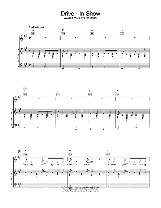 Learn to play Eddie Cochran Drive-In Show sheet music for Piano, Vocal & Guitar (Right-Hand Melody) in minutes. Eddie Cochran Drive-In Show sheet music notes and chords